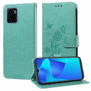 For vivo Y15A 4G Global / Y15s 4G Embossed Butterfly Flowers Leather Phone Case(Green)