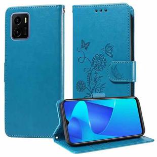 For vivo Y15A 4G Global / Y15s 4G Embossed Butterfly Flowers Leather Phone Case(Blue)