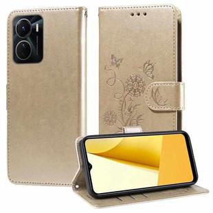 For vivo Y16 4G / Y02s / Y56 5G Global Embossed Butterfly Flowers Leather Phone Case(Gold)