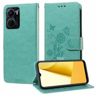 For vivo Y16 4G / Y02s / Y56 5G Global Embossed Butterfly Flowers Leather Phone Case(Green)