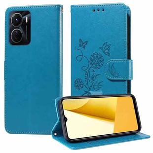 For vivo Y16 4G / Y02s / Y56 5G Global Embossed Butterfly Flowers Leather Phone Case(Blue)