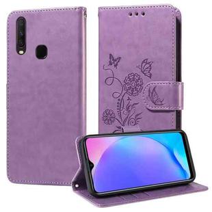 For vivo Y17 / Y15 Embossed Butterfly Flowers Leather Phone Case(Purple)