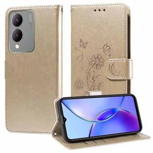 For vivo Y17s / Y36i 5G / Y28 5G Embossed Butterfly Flowers Leather Phone Case(Gold)