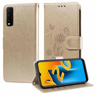 For vivo Y20 / Y20i / Y20s / Y12s Embossed Butterfly Flowers Leather Phone Case(Gold)