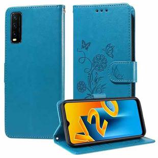 For vivo Y20 / Y20i / Y20s / Y12s Embossed Butterfly Flowers Leather Phone Case(Blue)