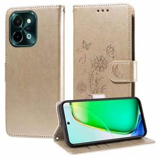 For vivo Y28 4G Embossed Butterfly Flowers Leather Phone Case(Gold)