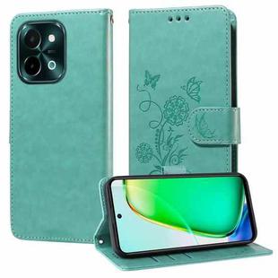 For vivo Y28 4G Embossed Butterfly Flowers Leather Phone Case(Green)