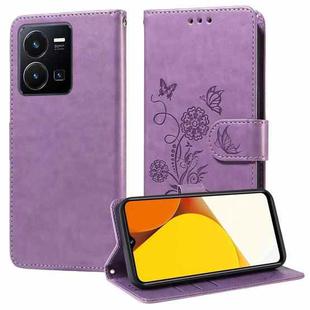 For vivo Y35 4G / Y22s / Y22 Embossed Butterfly Flowers Leather Phone Case(Purple)