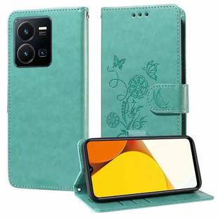 For vivo Y35 4G / Y22s / Y22 Embossed Butterfly Flowers Leather Phone Case(Green)