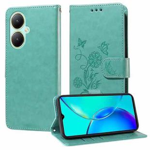 For vivo Y35M+ / Y35+ / Y27 4G Embossed Butterfly Flowers Leather Phone Case(Green)