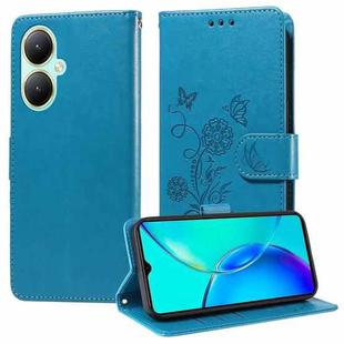 For vivo Y35M+ / Y35+ / Y27 4G Embossed Butterfly Flowers Leather Phone Case(Blue)