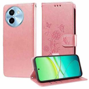 For vivo Y38 5G / T3X 5G Global Embossed Butterfly Flowers Leather Phone Case(Rose Gold)