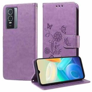 For vivo Y76 5G / Y76s Embossed Butterfly Flowers Leather Phone Case(Purple)