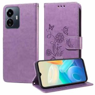 For vivo Y77 5G Embossed Butterfly Flowers Leather Phone Case(Purple)