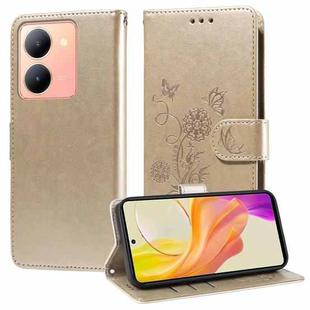 For vivo Y36 4G / 5G Embossed Butterfly Flowers Leather Phone Case(Gold)