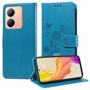 For vivo Y36 4G / 5G Embossed Butterfly Flowers Leather Phone Case(Blue)