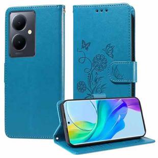 For vivo Y78 5G Global Embossed Butterfly Flowers Leather Phone Case(Blue)