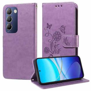 For vivo Y100 IDN / Y200E 5G Global Embossed Butterfly Flowers Leather Phone Case(Purple)