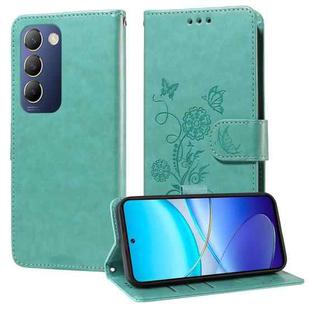 For vivo Y100 IDN / Y200E 5G Global Embossed Butterfly Flowers Leather Phone Case(Green)