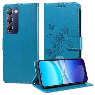 For vivo Y100 IDN / Y200E 5G Global Embossed Butterfly Flowers Leather Phone Case(Blue)