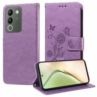 For vivo Y200 / V29E Embossed Butterfly Flowers Leather Phone Case(Purple)