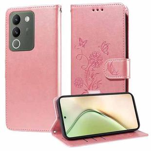 For vivo Y200 / V29E Embossed Butterfly Flowers Leather Phone Case(Rose Gold)