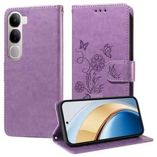 For vivo V40 Lite 4G / 5G IDN Embossed Butterfly Flowers Leather Phone Case(Purple)