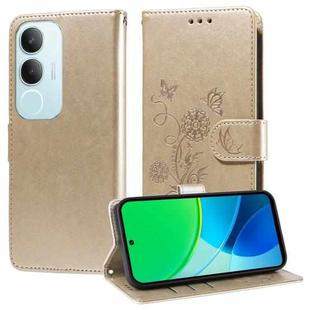 For vivo Y19s Embossed Butterfly Flowers Leather Phone Case(Gold)