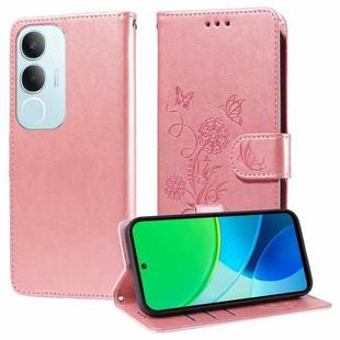 For vivo Y19s Embossed Butterfly Flowers Leather Phone Case(Rose Gold)