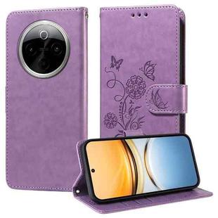 For vivo Y300 Pro Embossed Butterfly Flowers Leather Phone Case(Purple)