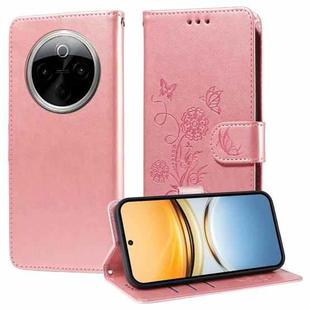 For vivo Y300 Pro Embossed Butterfly Flowers Leather Phone Case(Rose Gold)