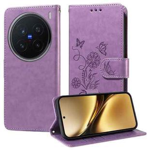 For vivo X200 Pro Embossed Butterfly Flowers Leather Phone Case(Purple)