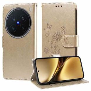 For vivo X200 Pro Embossed Butterfly Flowers Leather Phone Case(Gold)