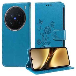 For vivo X200 Pro Embossed Butterfly Flowers Leather Phone Case(Blue)