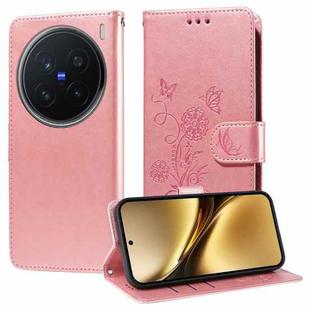 For vivo X200 Pro Embossed Butterfly Flowers Leather Phone Case(Rose Gold)