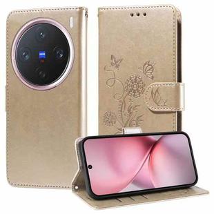 For vivo X200 Pro mini Embossed Butterfly Flowers Leather Phone Case(Gold)