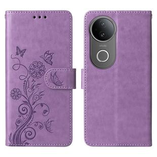 For vivo S20 Embossed Butterfly Flowers Leather Phone Case(Purple)