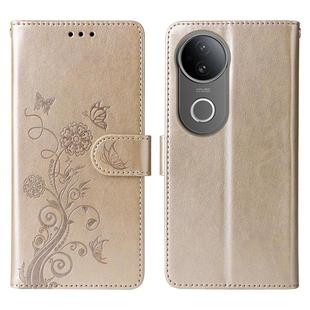 For vivo S20 Embossed Butterfly Flowers Leather Phone Case(Gold)