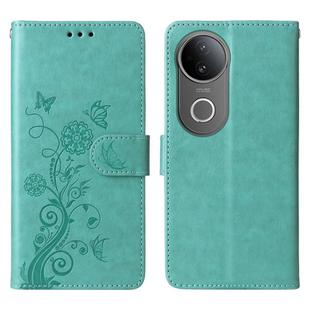 For vivo S20 Embossed Butterfly Flowers Leather Phone Case(Green)