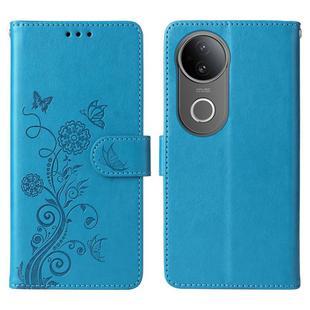 For vivo S20 Embossed Butterfly Flowers Leather Phone Case(Blue)