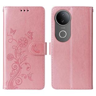 For vivo S20 Embossed Butterfly Flowers Leather Phone Case(Rose Gold)