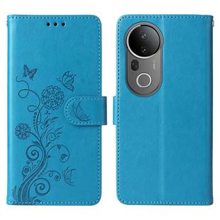 For vivo S20 Pro Embossed Butterfly Flowers Leather Phone Case(Blue)