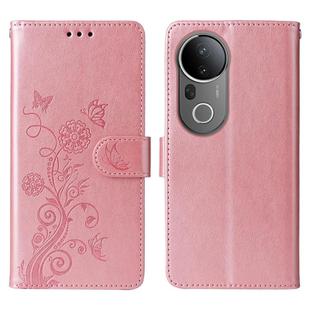 For vivo S20 Pro Embossed Butterfly Flowers Leather Phone Case(Rose Gold)