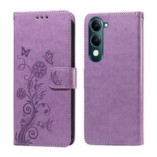 For vivo Y29s 5G / Y04 4G Embossed Butterfly Flowers Leather Phone Case(Purple)