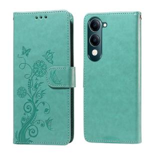 For vivo Y29s 5G / Y04 4G Embossed Butterfly Flowers Leather Phone Case(Green)
