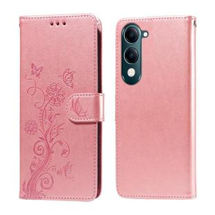 For vivo Y29s 5G / Y04 4G Embossed Butterfly Flowers Leather Phone Case(Rose Gold)