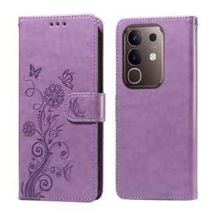 For vivo Y29 4G Embossed Butterfly Flowers Leather Phone Case(Purple)
