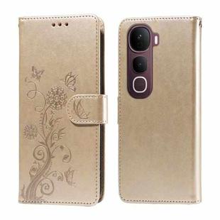 For vivo Y400 Pro 5G / V40e / iQOO Z9s Embossed Butterfly Flowers Leather Phone Case(Gold)