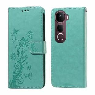 For vivo Y400 Pro 5G / V40e / iQOO Z9s Embossed Butterfly Flowers Leather Phone Case(Green)