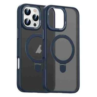 For iPhone 16 Pro Max Skin Feel MagSafe Magnetic Holder Phone Case(Dark Blue)